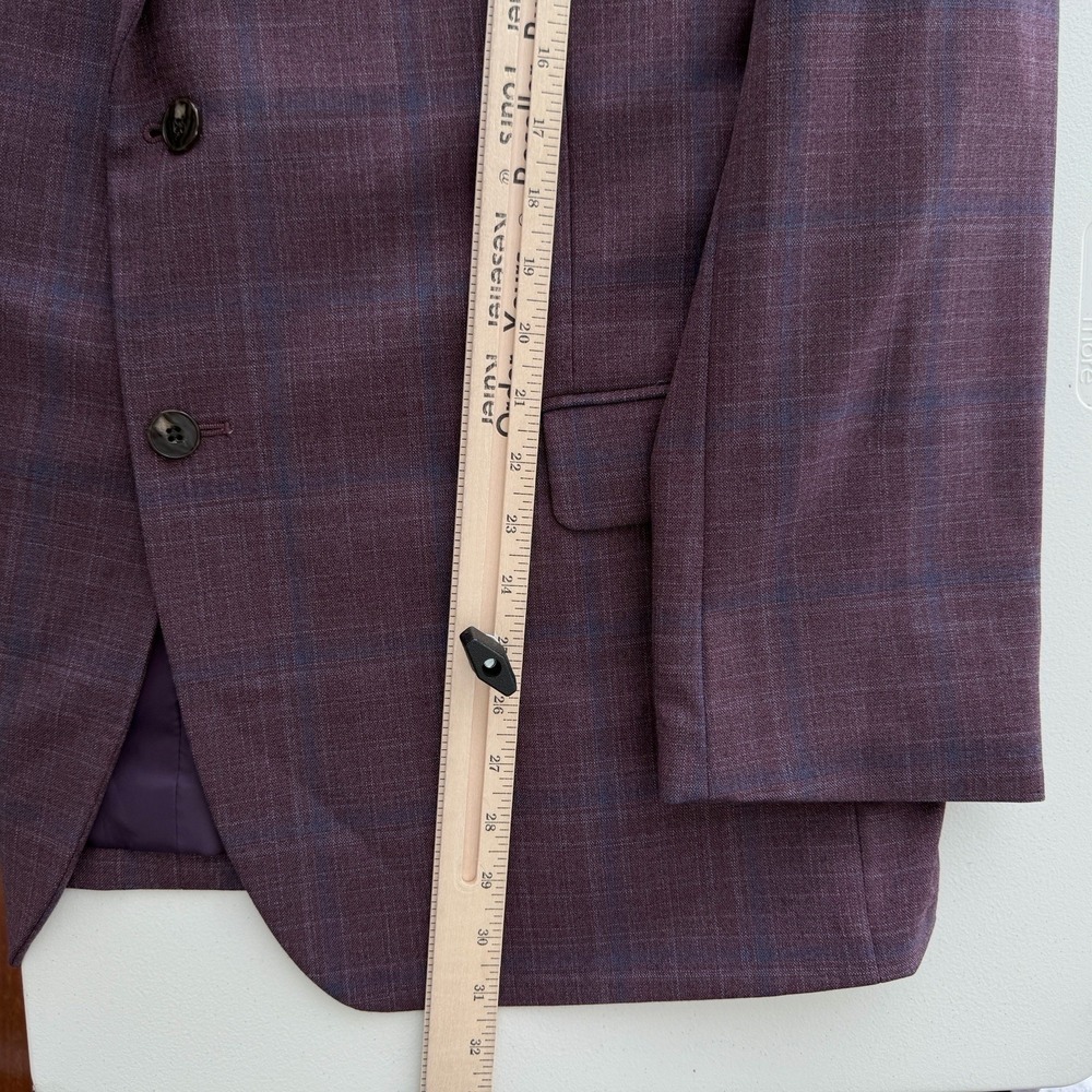 Jos A Bank Blazer Mens 46R Purple Plaid Wool Blend Sport Coat Dinner Jacket - Picture 11 of 13
